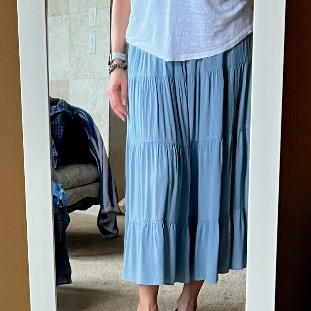 NWOT Casual Tiered Blue Maxi Skirt.